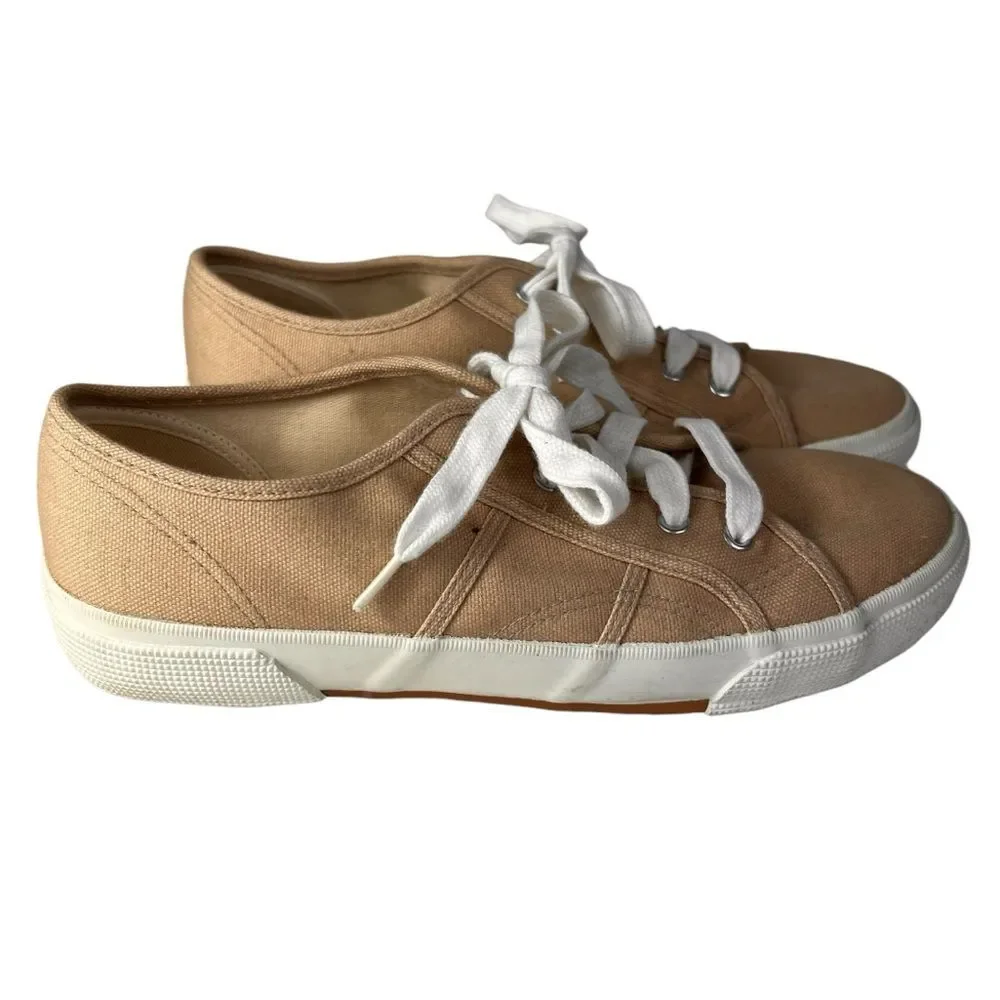 Lands End Tan Canvas Sneakers Women's 9.5 B Style 42532 Lace Up Classic Summer
